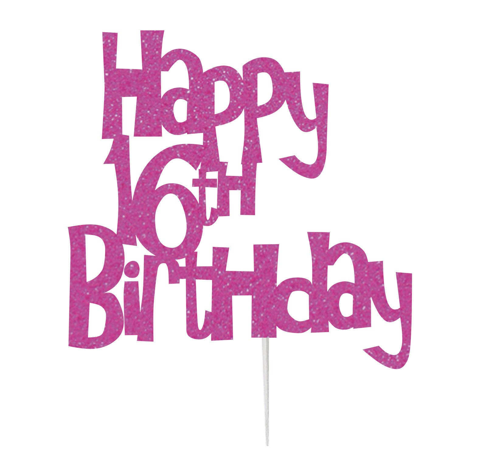 Happy 16th Birthday Cake Topper Decoration in Fun Style (Made in UK) - Hot Pink