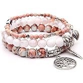 Jardme Healing Crystal Bracelets for Women, 8mm Beaded Natural Stone Stretch Chakra Bracelets Tree of Life Bracelet Jewelry Gifts for Women