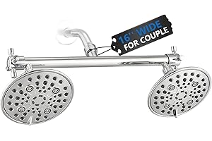 Proox Double Shower Head with Built-in Valve, High Pressure 6 Setting Dual Shower Head Design for Couple on Walk-in Bathroom or Single on Bathtub Bathroom - Chrome