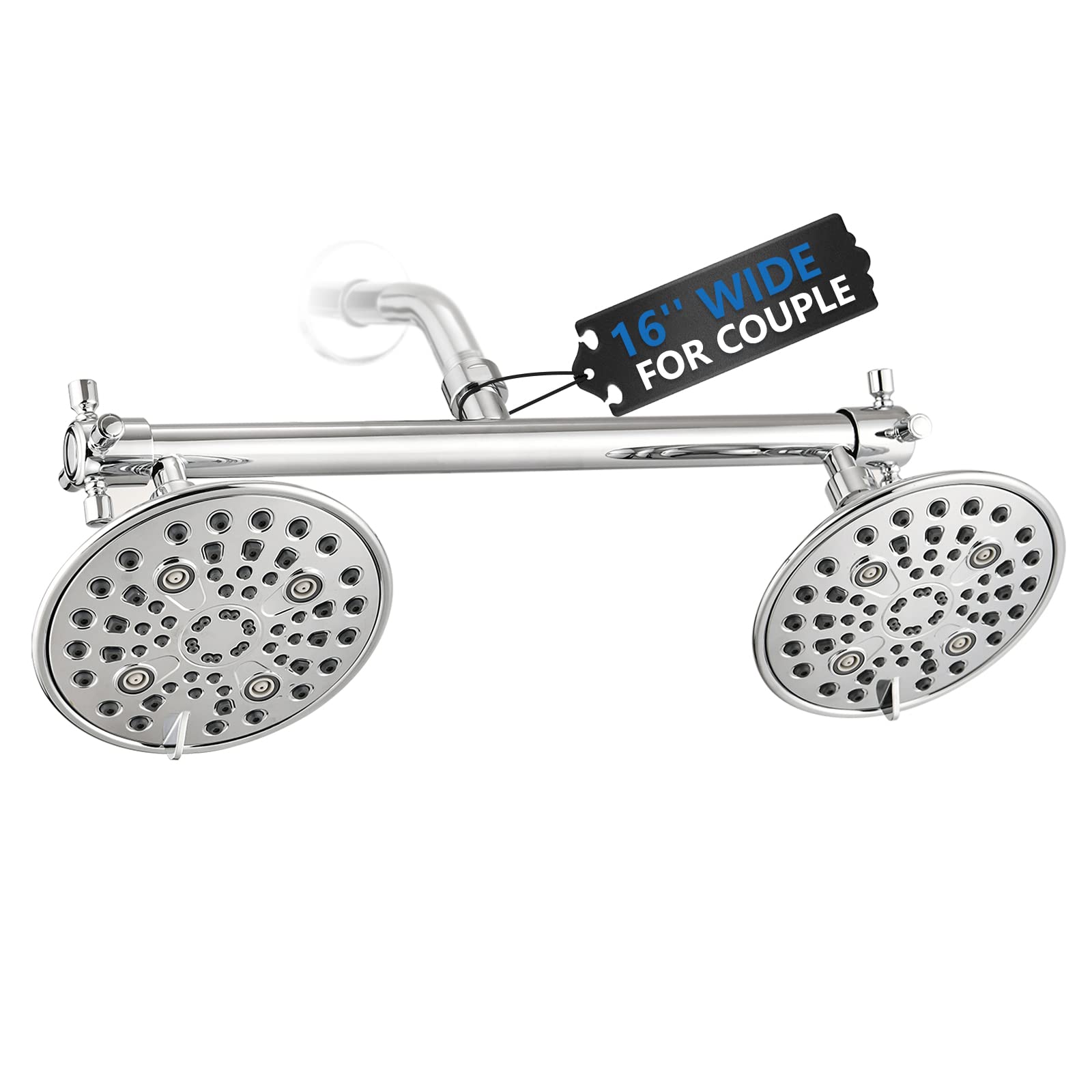 Photo 1 of Proox Double Shower Head with Built-in Valve, High Pressure 6 Setting Dual Shower Head Design for Couple on Walk-in Bathroom or Single on Bathtub Bathroom - Chrome