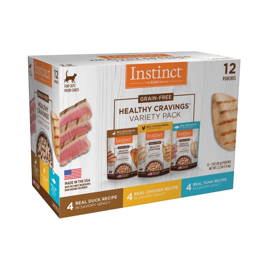 Photo 1 of Instinct Healthy Cravings Natural Wet Cat Food Topper, Grain Free Recipe - Variety Pack, 3 oz. Pouches (Pack of 12)- 03/2027