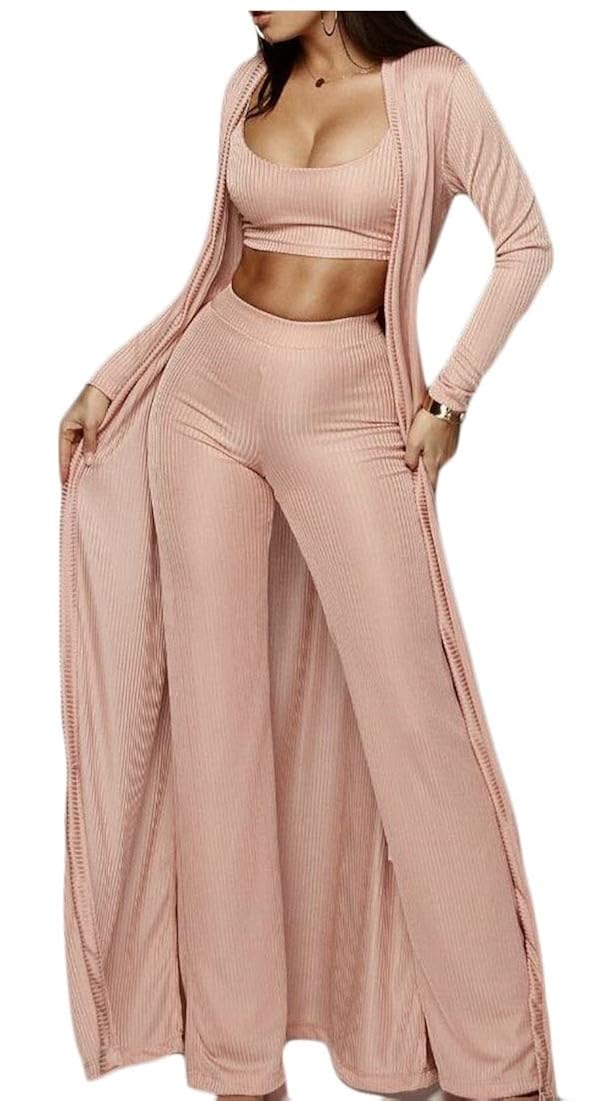 3 piece set includes cardigan crop top and pants