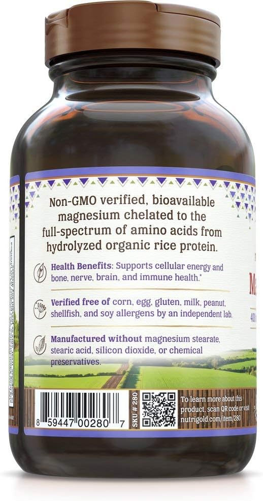 Nutrigold Chelated Supplement, 400 Mg, Highly Bioavailable Full-Spectrum Chelate Better Than Magnesium Glycinate, Malate, or Oxide, 120 Vegan Capsules: Health & Personal Care
