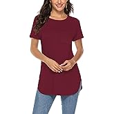 Newchoice Women's Short Sleeve Tunic Tops Casual Round Neck Loose Summer Basic Shirts with Pockets