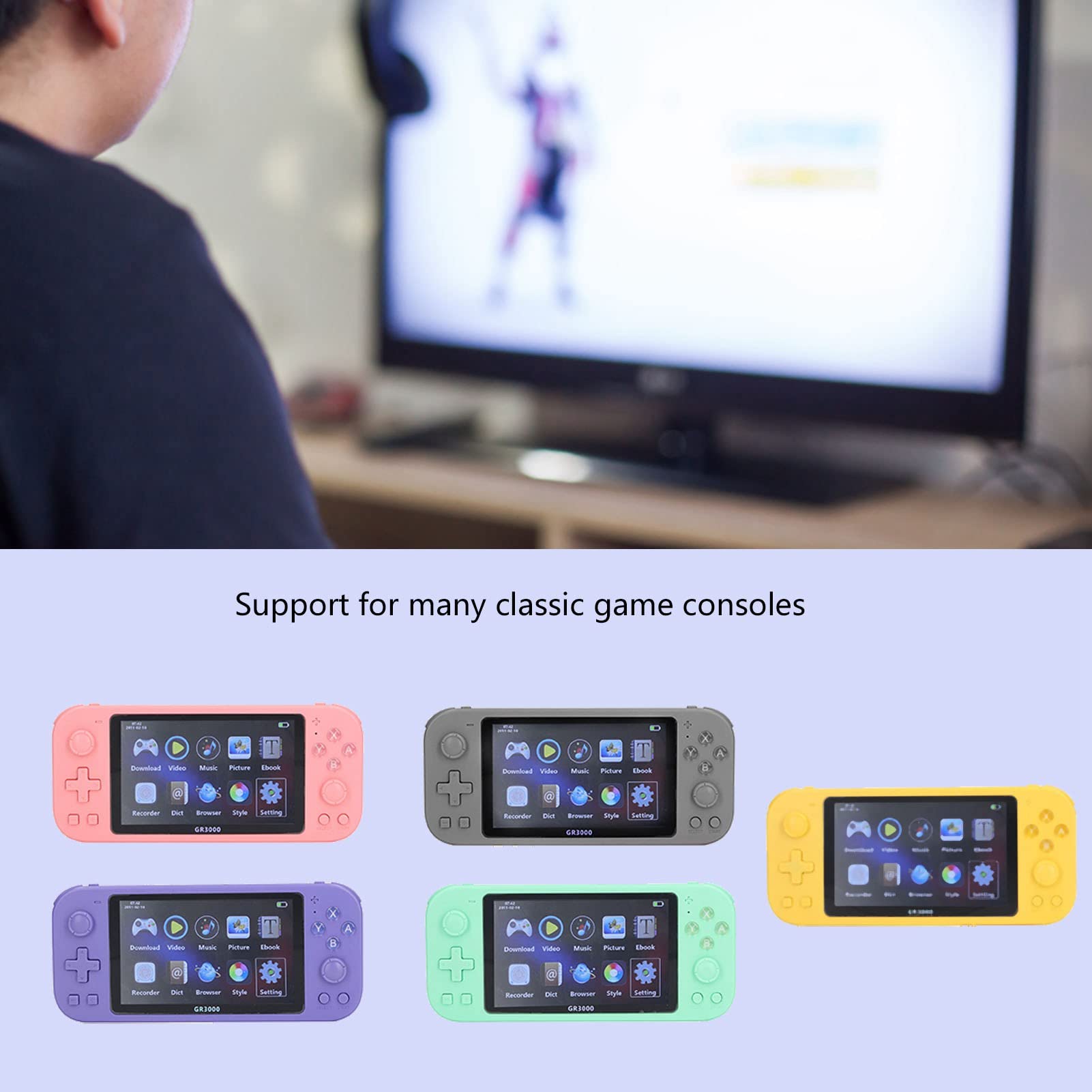 Handheld Game Console, 5.1in HD Game Console Portable Electric Game Player Vintage Game Controller Vintage Game Console for Kids Adults, Handheld Mode & 2 Person Mode (Yellow)