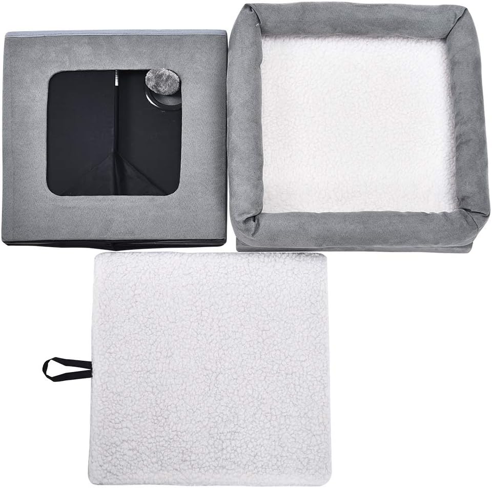 Amazon Basics Collapsible Cat House/Cat Bed for Indoor Grey, 38 x 38 x 43 cm - Image 4