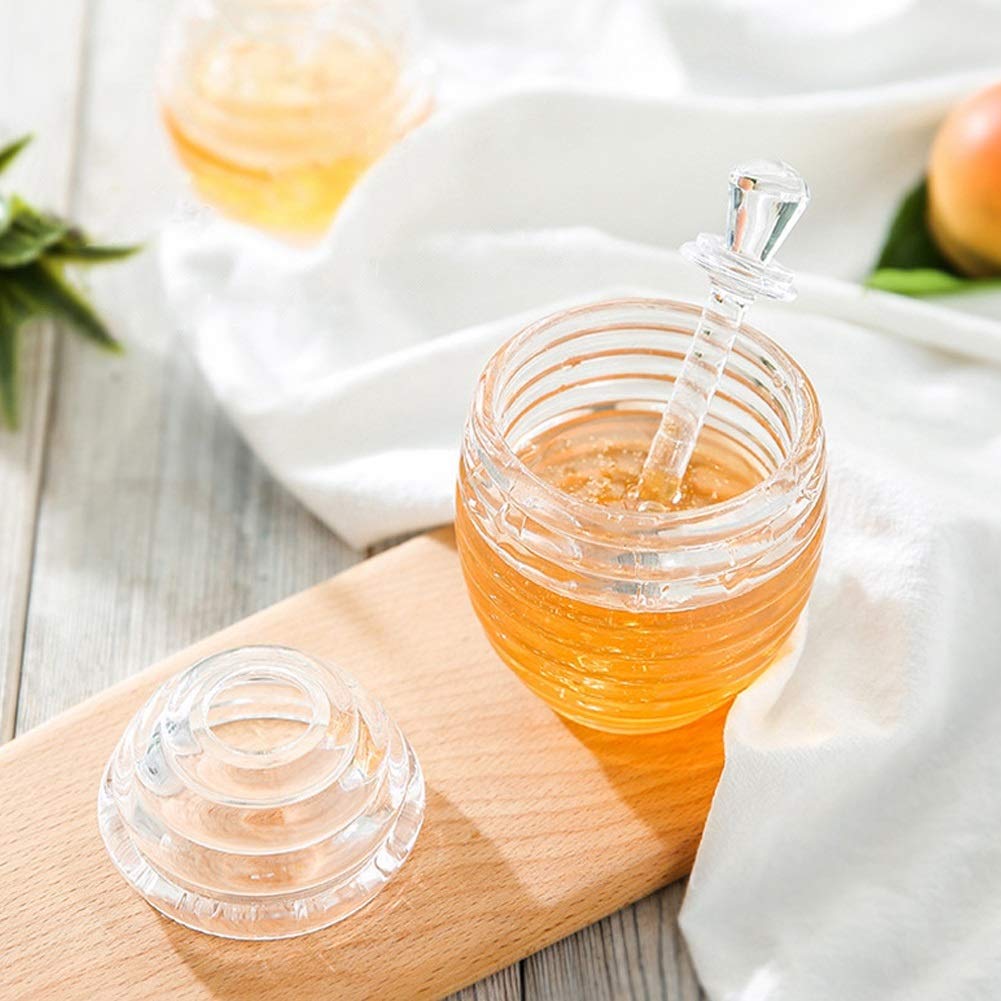 Honey Jar-265ml Honey Pot Beehive Shape Honey Jar Maple Syrup Honey Dispenser with Dripper Stick for Storing and Dispensing Honey