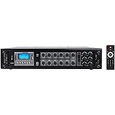 Rockville RCS180-6 180W 6-Zone 70v Commercial Amplifier, Bluetooth, USB/SD/RCA, Mic, Optical Inputs, FM, for Restaurants/Offices