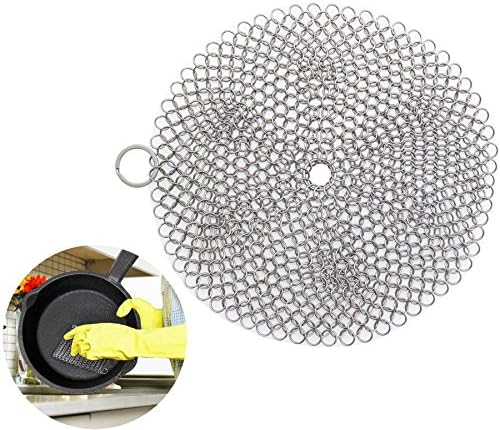 Cast Iron Scrubber 8x8 Inch for Cleaning Cast Iron Pan Skillet Wok Dutch Oven Cookware 316 Stainless Steel Chainmail Cast Iron Cleaner