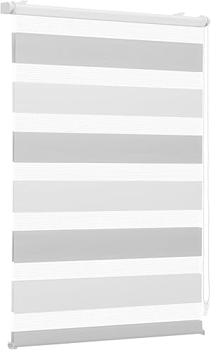 Sekey Doppelrollo Klemmfix ohne Bohren für Fenster, Zweifarbig Doppelrollo 80 cm breit, Duo Rollo Jalousie Sonnenschutz, 80x130cm, Weiß & Hellgrau
