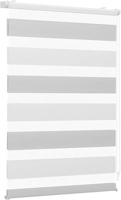 Sekey Doppelrollo Klemmfix ohne Bohren für Fenster, Zweifarbig Doppelrollo 80 cm breit, Duo Rollo Jalousie Sonnenschutz, 80x130cm, Weiß & Hellgrau