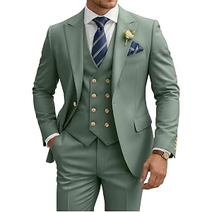 TIJOFA Mens Suits 3 Piece Slim Fit Suit for Men Wedding Double Breasted Suit Prom Formal Business Tuxedo Dinner Party