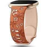 Two-Tone Floral Engraved Band Compatible with Fitbit Versa Lite/Versa/Versa 2/ Versa 3/ Versa 4/ Sense/Sense 2 Bands, Cute Flower Soft Silicone Sport Strap Bracelet Wrist Band For Women Men