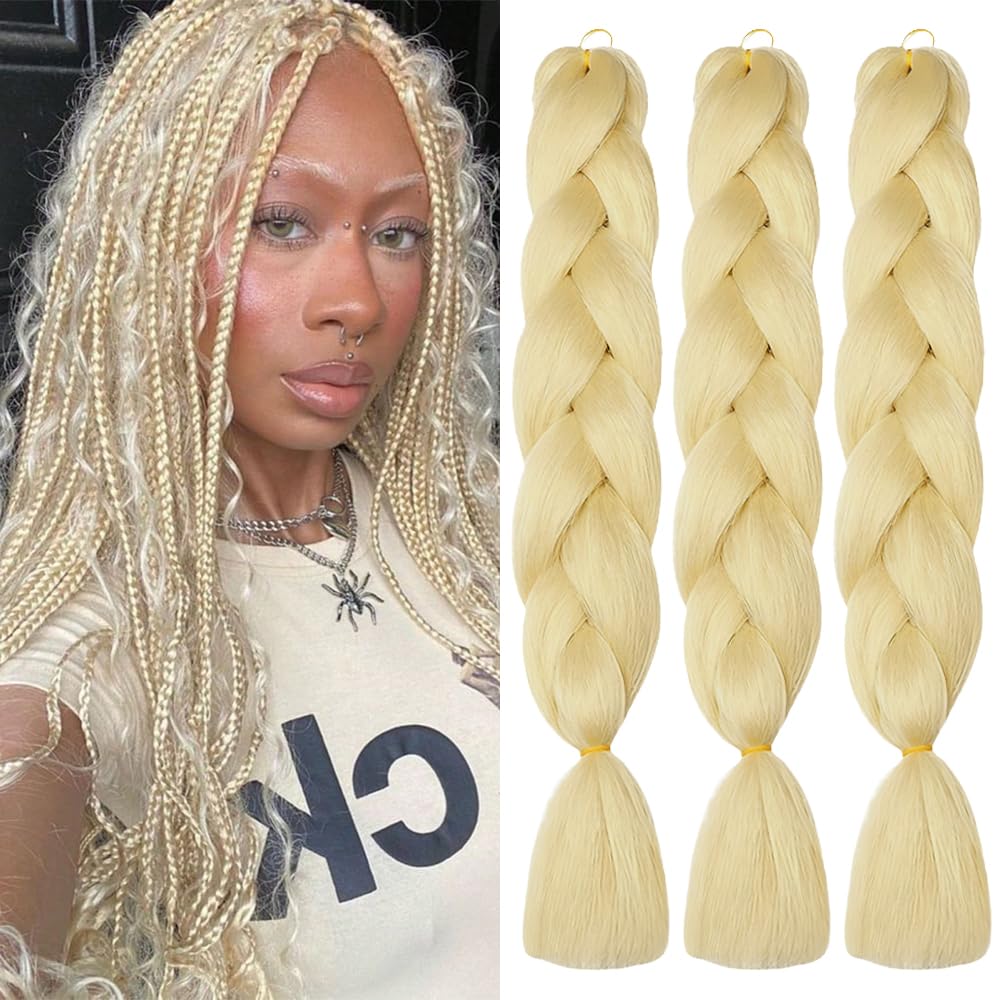 ShowJarlly Box Braid extensions,Fiber hair,24" Blonde Ombre,3 packs Reflects nature,Braiding/Sew-In/Twist,613# — image 1