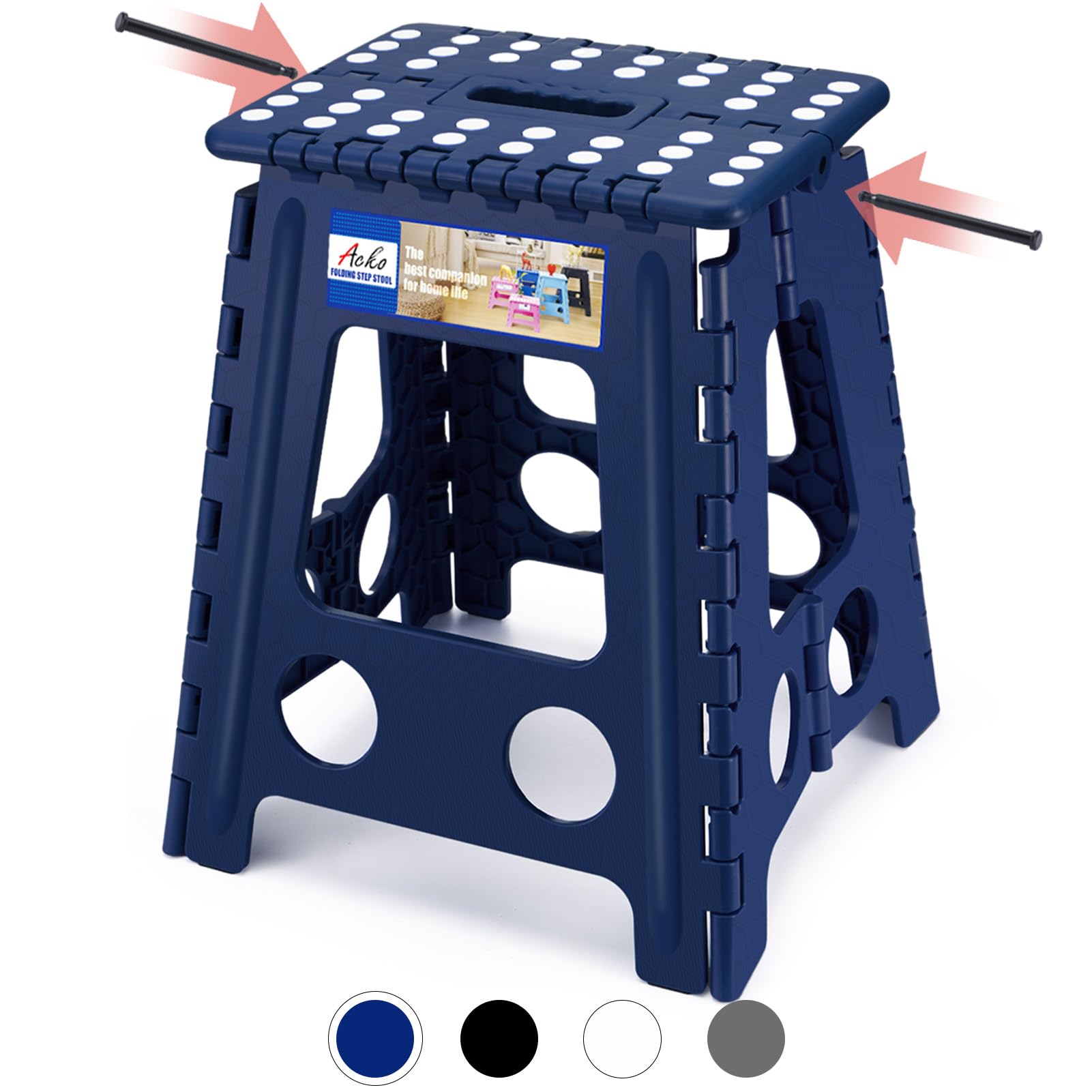 Photo 1 of ACKO Folding Step Stool Foldable 16 Inch Stool 400 lbs Capacity,Plastic Stools for Adults and Kids,Collapsible Stool for Kitchen, Stepping Stool with Handle(Royal Blue)