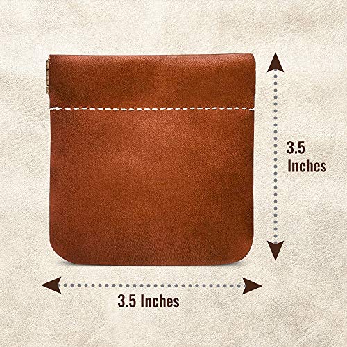 Genuine Leather Squeeze Coin Purse, Pouch Made IN U.S.A. Change Holder For Men/Woman Size 3.5 X 3.5 - Thumbnail 3