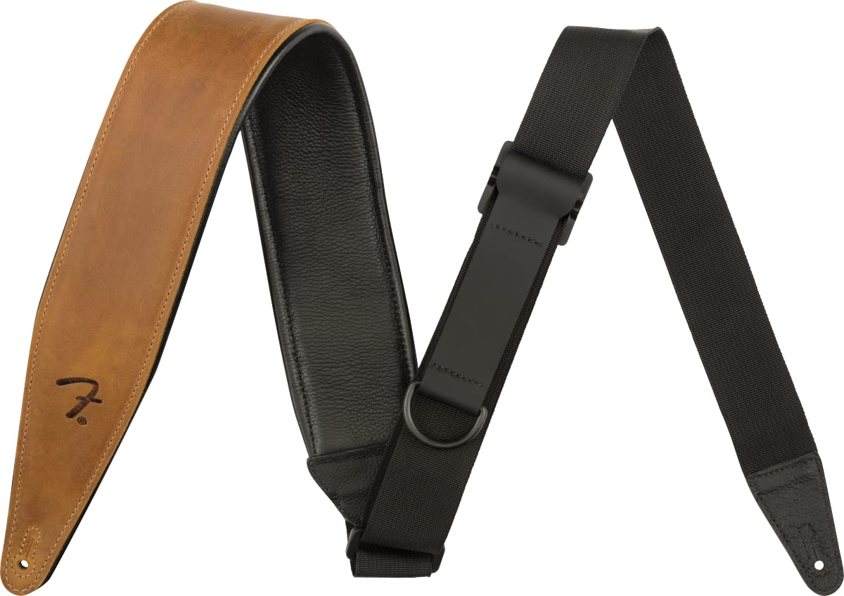 Fender® Right Height Rayon Leather Strap with One-Hand Function Cognac