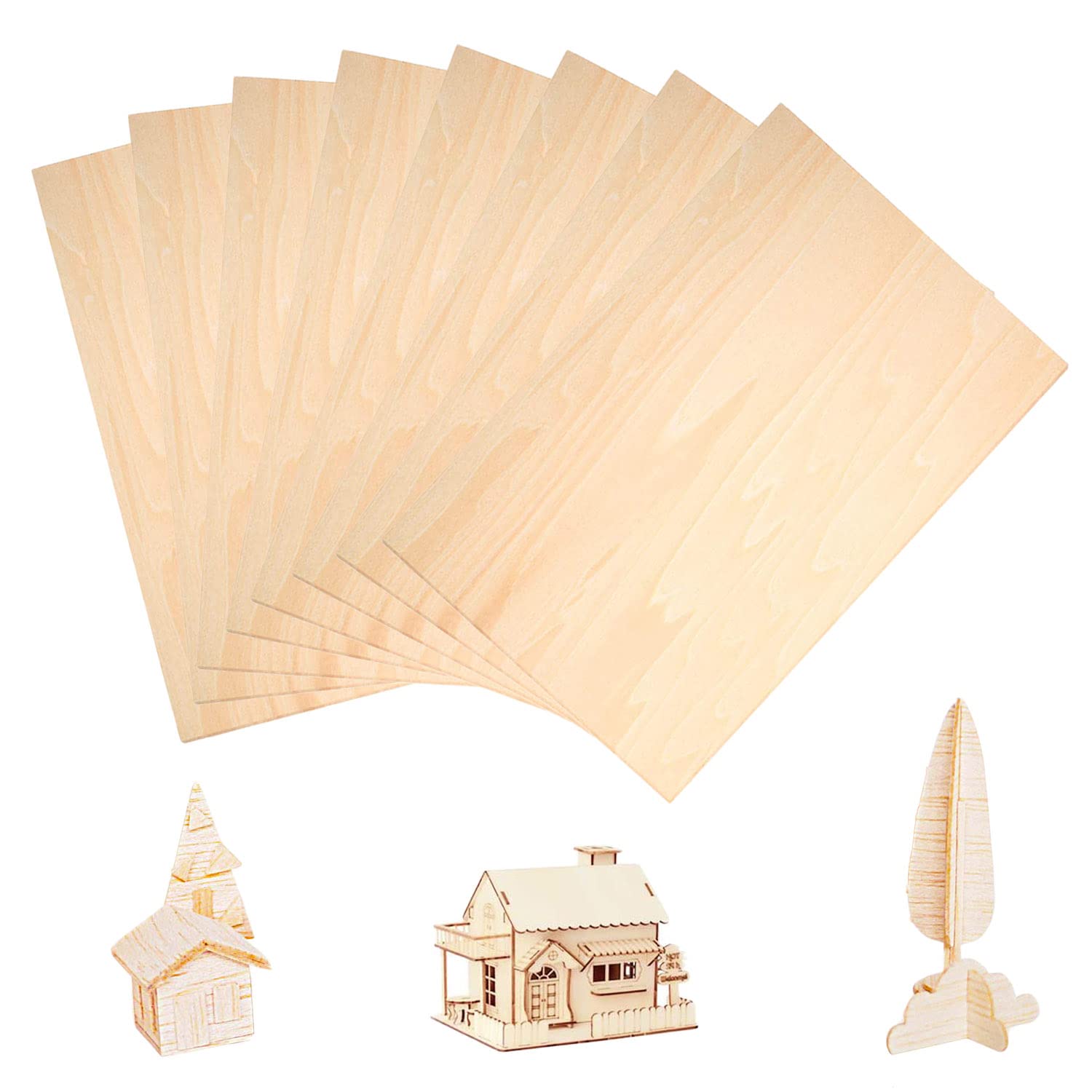 8 Pieces Balsa Wood Board, Light Plywood Sheets, Sheets Plywood, 200 X 100 X 1.5mm, Used ffor DIY Wooden House Aircraft Ship Boat Model