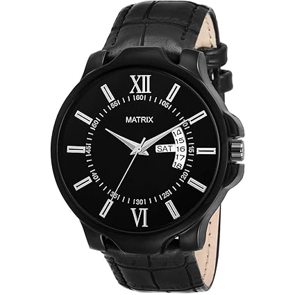 Silvermine Analog Black Dial, Day & Date Function Watch for Men & Boys- (DD-BK-LTH)