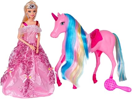 barbie magical lights unicorn with princess doll