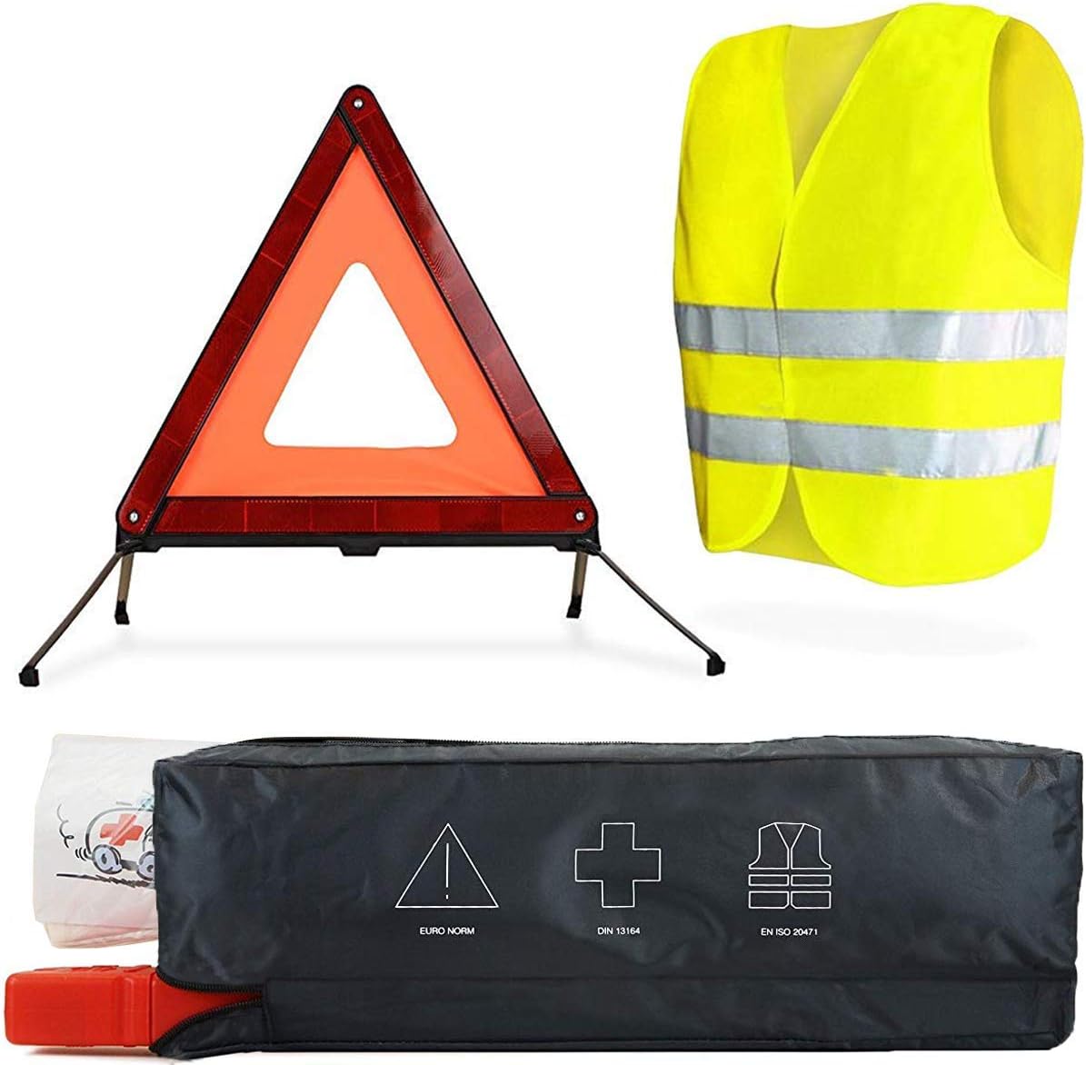 PREMIUM 3-in-1 Combination Bag | HSE First Aid Kit Warning Triangle, Hi Viz | GB