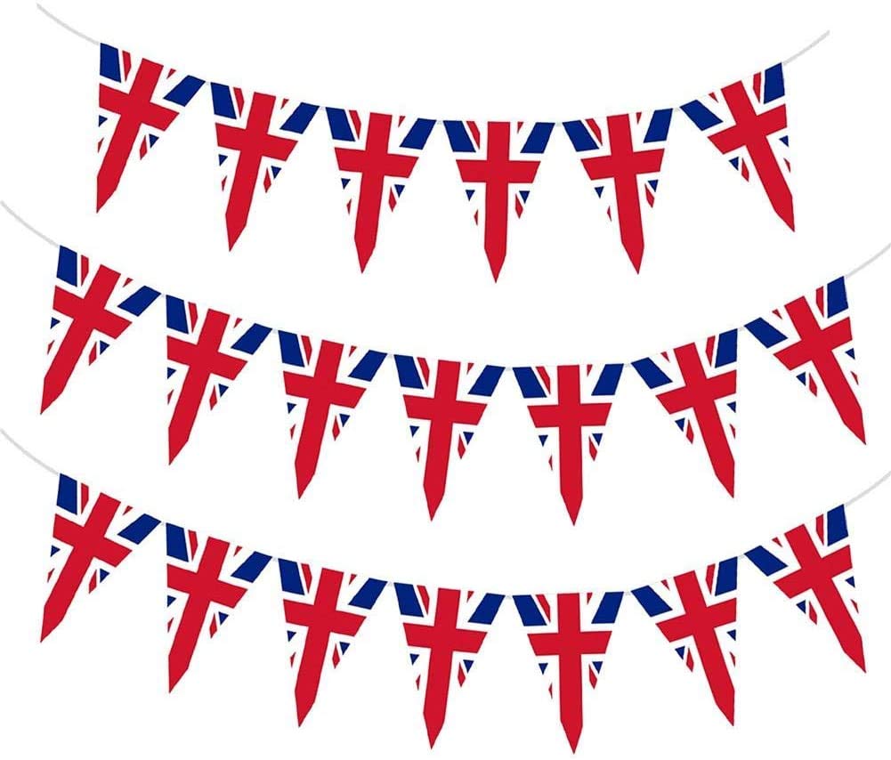 Fabric Union Jack Bunting Flags 8M/ 26ft Long with 25 Flags British Banners Party Decor United Kingdom Full Flag Patriotic Themed Bunting for UK National Royal Queens 90th Street Party Decoration