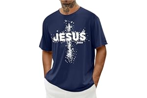 Men's Jesus Shirt, Easter Short Sleeve T-Shirts Cross Graphic Tees Faith Christian Tshirts Summer Holiday Tops
