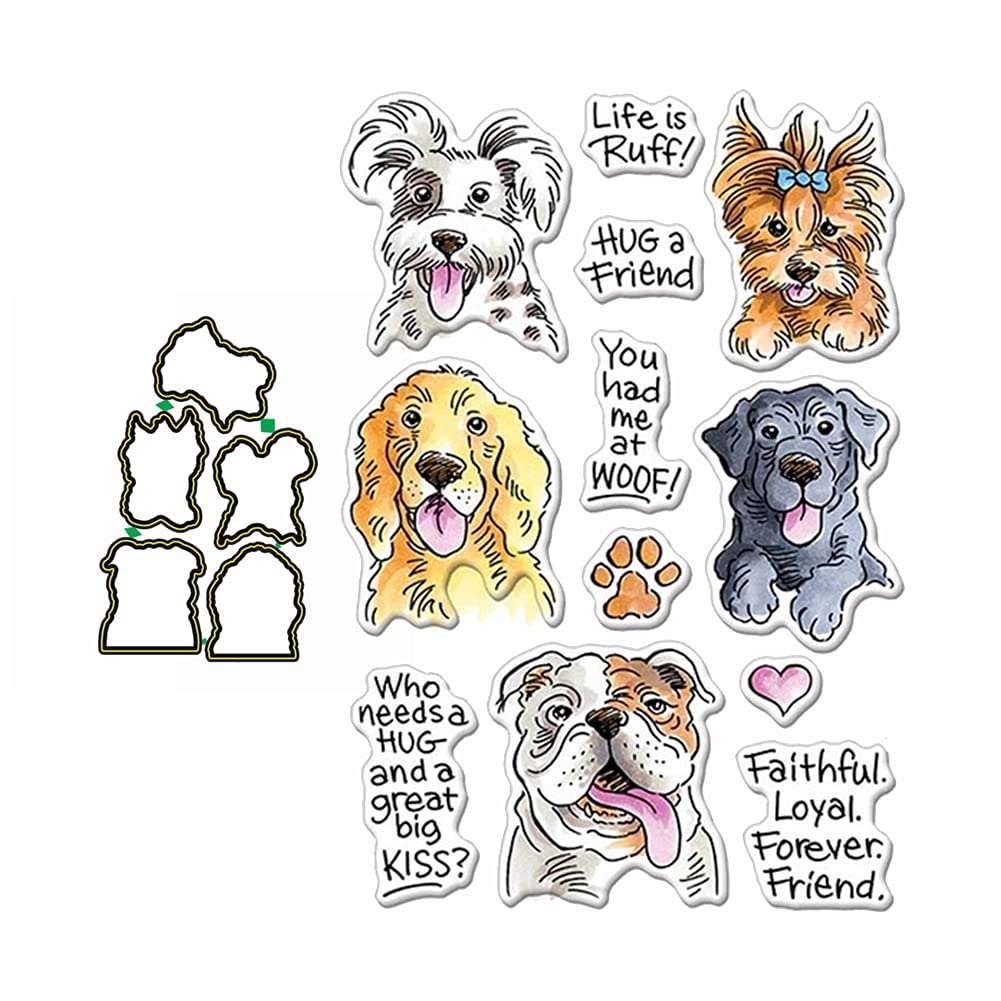 Briartw Various Dogs Woof Forever Friend Metal Cutting Die and Matched Clear Rubber Stamp Set Stamping DIY Die-cuts Scrapbooking Embossing Stencil Album Gift Cards Home Decoration Paper Craft