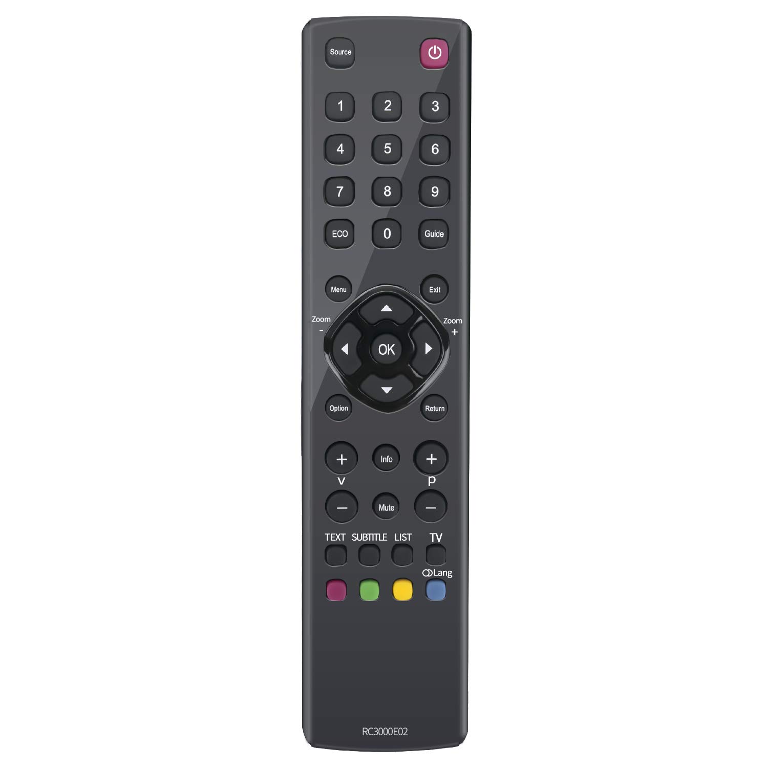VINABTY RC3000E02 Replacement Remote Control for TCL TV RC2000E01 RC3000E01 LED40S4690 LED48S4690 L32E3004 L32F3390C L32P60U L32S4603 L39E3000FC L39F3300FC L40E3000F L40M11FPVR L46E5300F L48F3300F