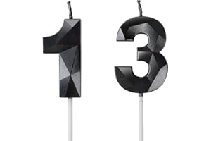 YIRAN Number 13 Candles,13th Birthday Candles,Black Happy Birthday Candle for Cake,3D Design Cake Topper Decorations for Boy Men Pet Birthday Party Wedding Anniversary Celebration Supplies