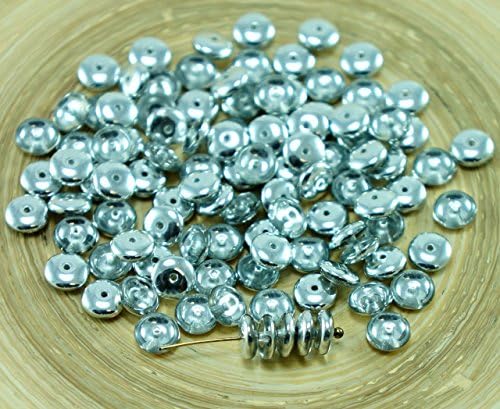 60pcs Crystal Metallic Silver Half Czech Glass Disc Beads Solo Flat Disk Spacer One Hole 6mm
