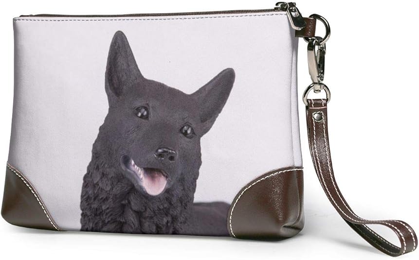 Black German Shepherd Printed Clutch Purse Detachable Leather Wristlet