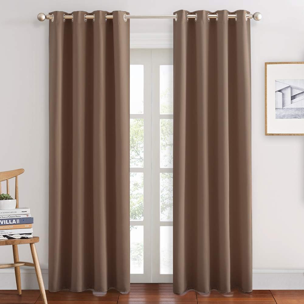PONY DANCE Window Curtain Panels - Grommets Top Thermal Insulated Light Blocking Curtain Covers for Bedroom Dining Room/Sliding Door and Closet, 55 Width by 80 Inches Length, Mocha, Pack-2