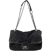 Farcauo Denim Purse for Women Trendy Jean Purses Large Denim Tote Bag Fashion Crossbody Bags with chain