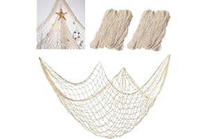 80"x40" Fish Net Decorations, Natural Cotton Fishing Net Decor Fishnet Rope Decoration for Under The Sea Hawaiian Pirate Ocea