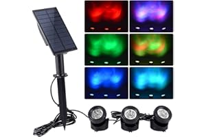 WisHomee Solar Pond Lights Outdoor, Submersible RGB LED Fountain Lights, Dusk to Dawn Landscape Spotlight for Garden, Patio, Tree, Lawn (Color Change+Stay on)