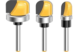 3 Pcs Juice Groove CNC Router Templates Bits Set 1/4 Inch Shank with Ball Bearing, Carbide Tipped Bowl and Tray Round Nose Ro