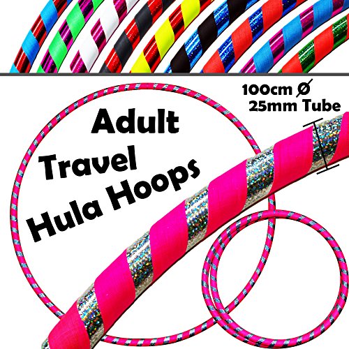 PRO Hula Hoops (Ultra-Grip/Glitter Deco) Weighted TRAVEL Hula Hoop (100cm/39 ) Hula Hoops For Exercise, Dance & Fitness! (640g) NO Instructions Needed - Same Day Dispatch.! (UV Pink / Silver Glitter)