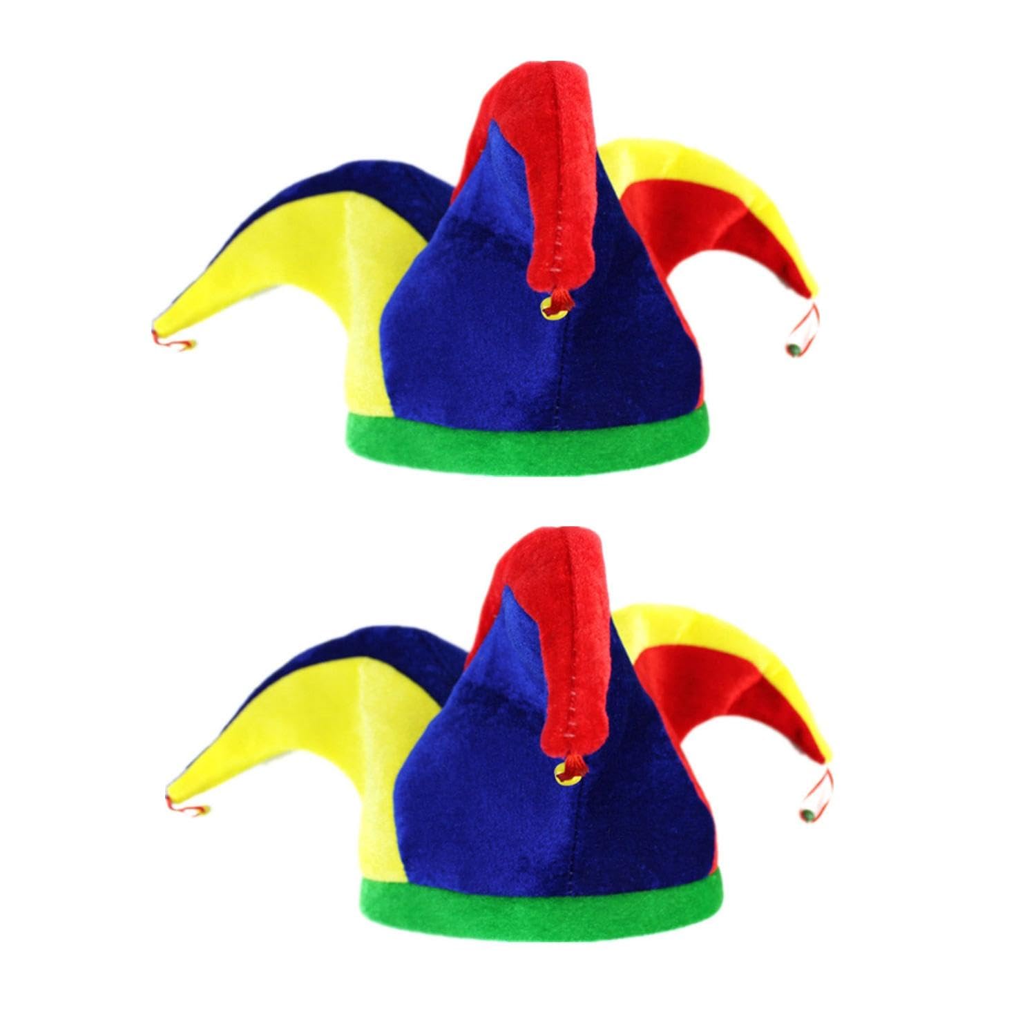 JNAWA 2Pcs Jester Hat with Bell Circus Hat Colorful Jester Hat For Halloween Party Cosplay Clown Costume Dress Up Accessories