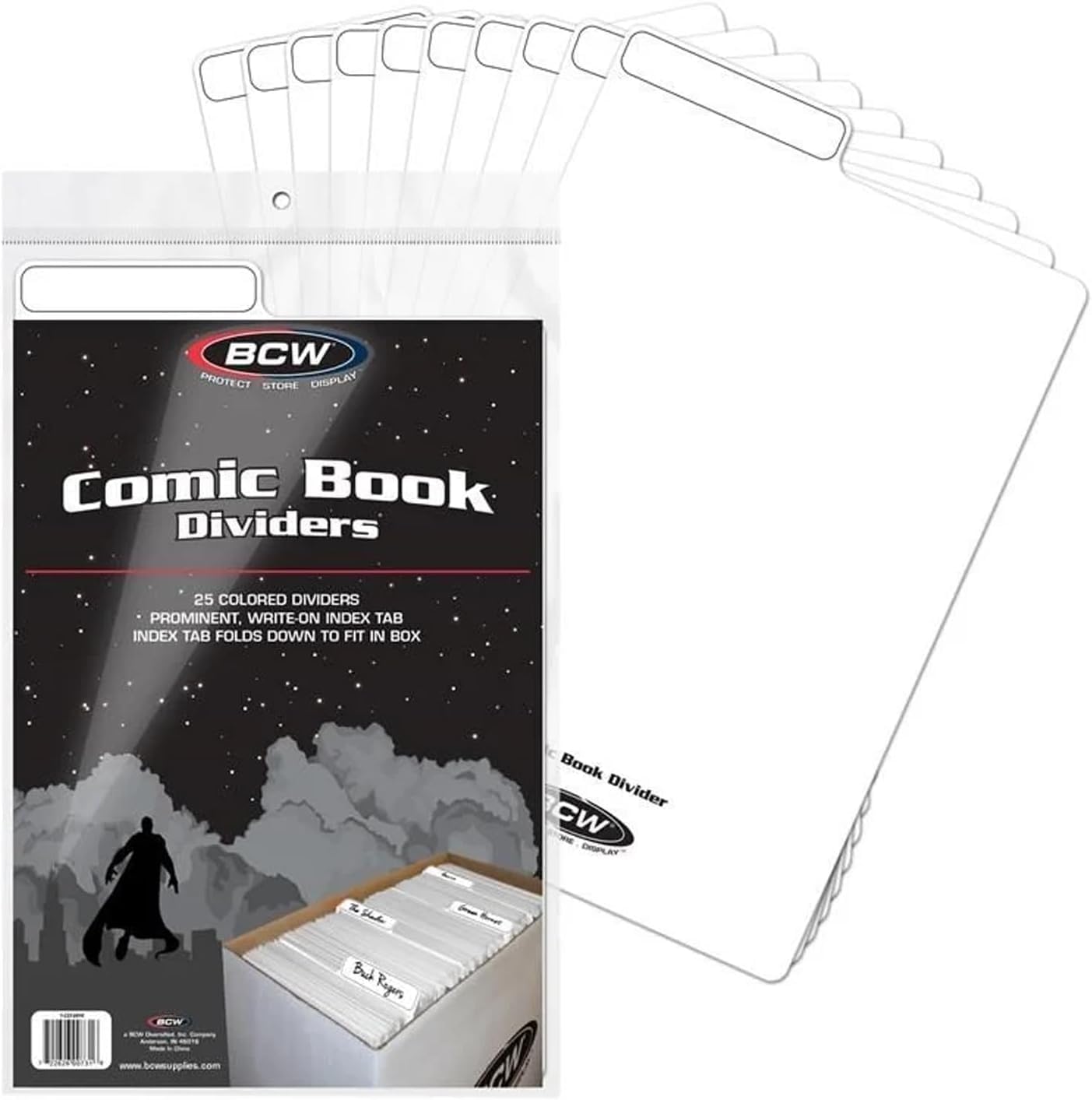 BCW Comic Dividers - 24 White + 1 Printed Index Divider | Archival Polyethylene Plastic Dividers | Organize Comics in Storage Boxes | Write-On Index Tab