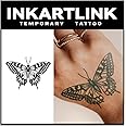 INKARTLINK Temporary Tattoos, 3 Sheets Small Semi Permanent Tattoo, Adult Art Design Temporary Tattoos, Lasts 1-2 Weeks, Waterproof, Realistic Look, No Adhesive, No Reflection (Butterfly)