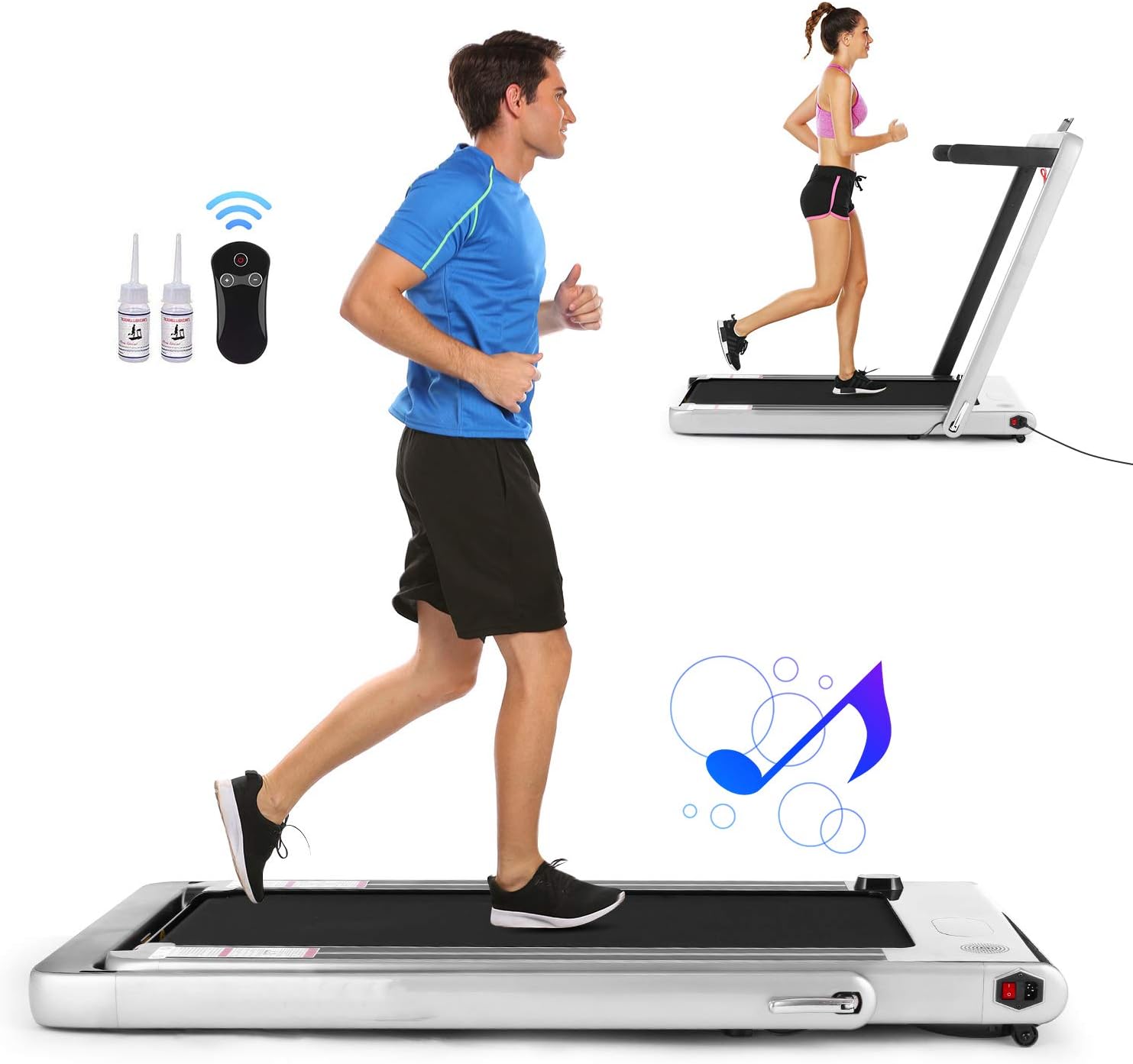 FUNMILY Folding Treadmill, Under Desk Smart Electric Treadmill with Remote Control and Bluetooth Speaker & LCD Monitor, 2 in 1 Walking Running Machine Trainer Equipment for Home Gym