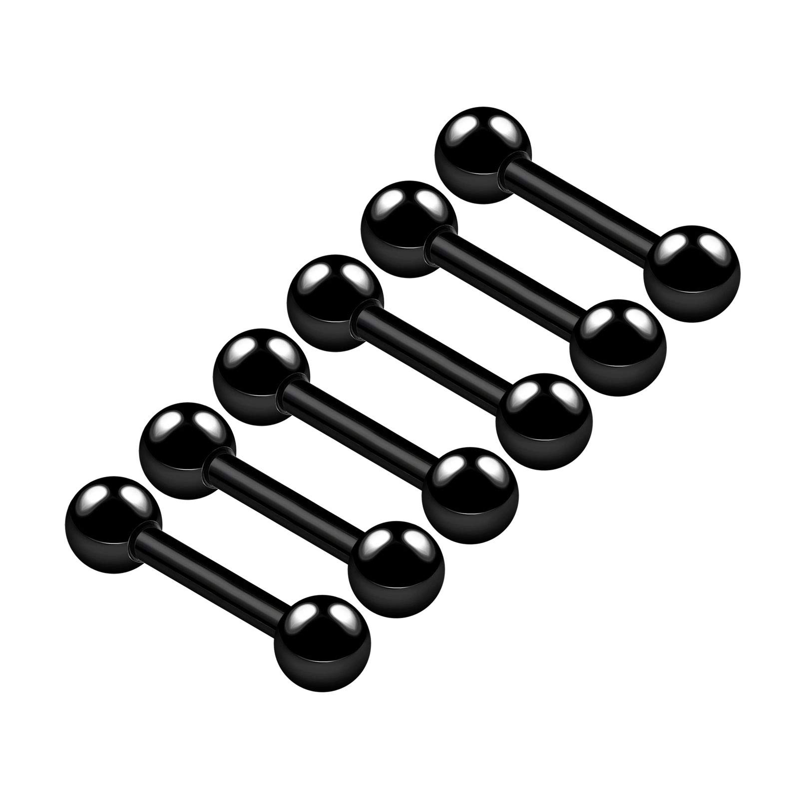 6PCS Surgical Steel Anodized Black Barbell Ring 16g 1.2mm 5/16 8mm 3mm Ball Tragus Rook Earring Helix Piercing Jewellery 6334
