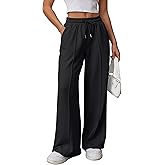 ATHMILE Womens Wide Leg Sweatpants High Waisted Baggy Pants Fashion Teen Girl Drawstring Athletic Joggers