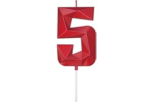 DERVENTA Birthday Candle Big Number 3D Red 3.7 inch Party Celebration Anniversary Decoration Cake Topper 1 Piece (Number 5 Re