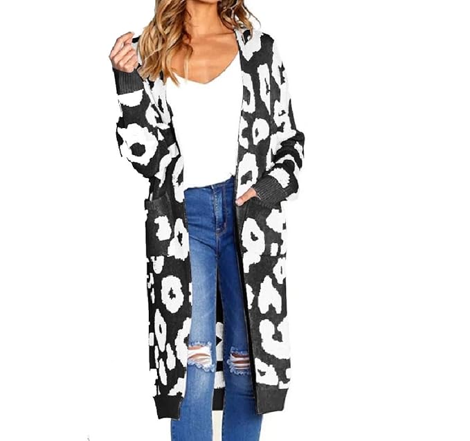 Buy Vinyst Womens Knitted Full Length Fall Winter Leopard Cardigan