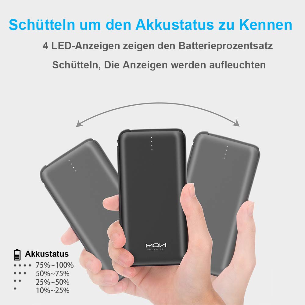 MOXNICE Fast Charging 10000mAh Power Bank - Slim Portable Charger with Built-in Type-c Cable, External Battery Charger Pack for iPhone Android Samsung（S8/S9 Galaxy Huawei iPad Tablet(Black)