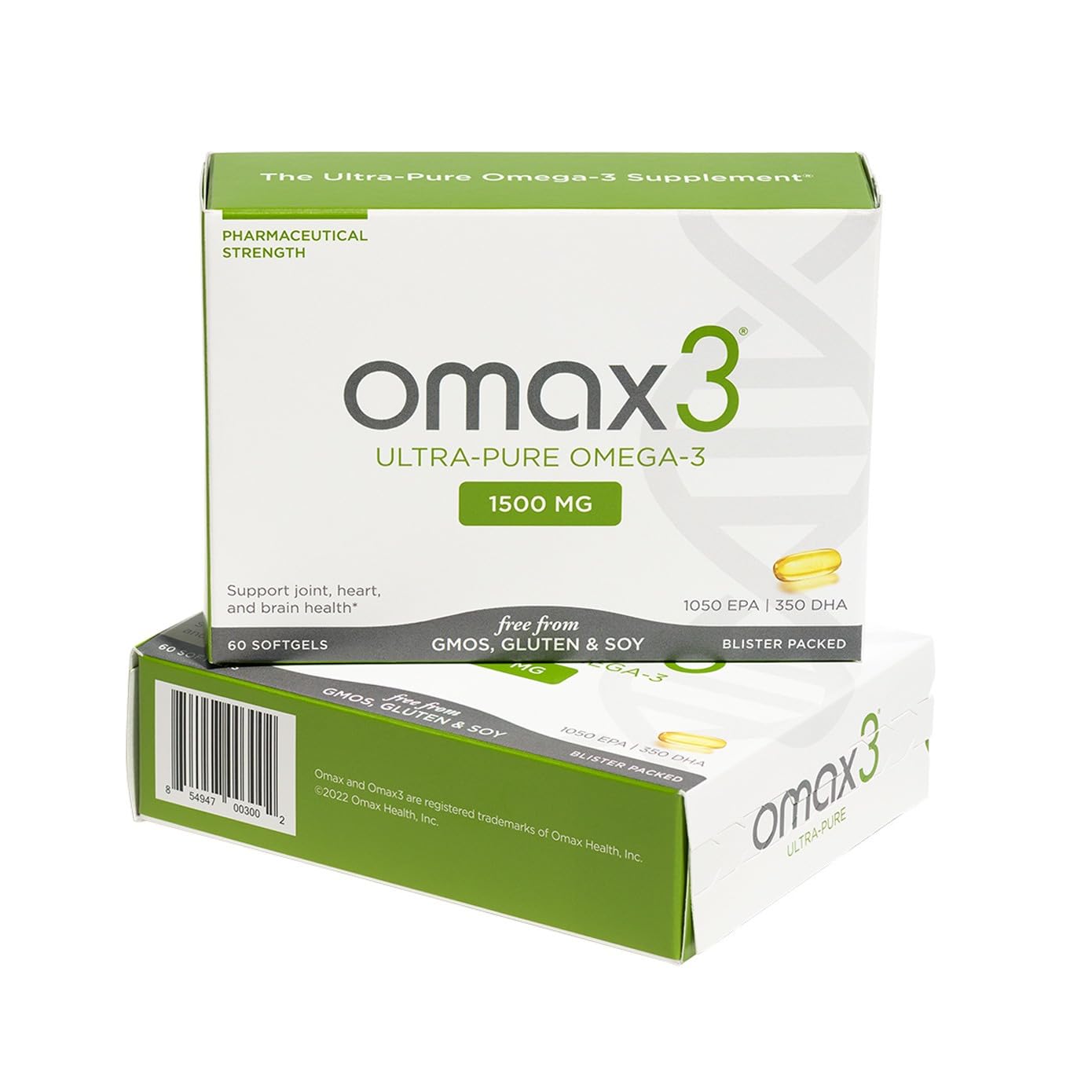 Omax3 Natural Omega 3 Fish Oil Pills 1500 MG EPA DHA - Omega3 Fatty Acid Supplements Muscle & Joint- Gluten Free, Wild Caught, Non GMO, 30-Day Supply Blister Packed (1 Box)