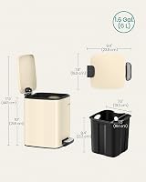 SONGMICS 6 L Kitchen Bin Stainless Steel Pedal Trash Can with Inner Bucket view 7