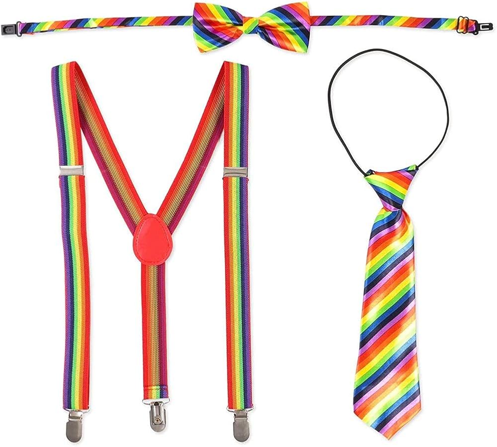 Rainbow Suspenders with Bowtie and Necktie (3 Pieces) Clothing
